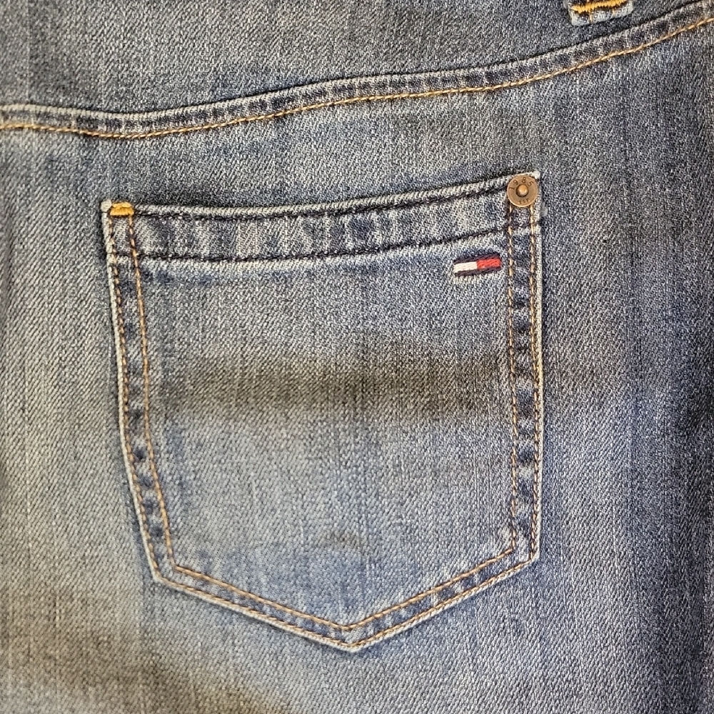 Tommy Hilfiger Size 14 Dark Blue Distressed Denim Mini Skirt - Picture 10 of 14